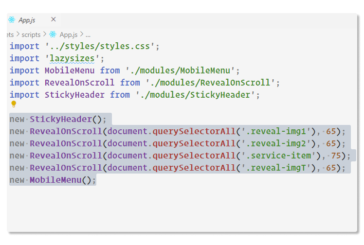 screen of app javascript file